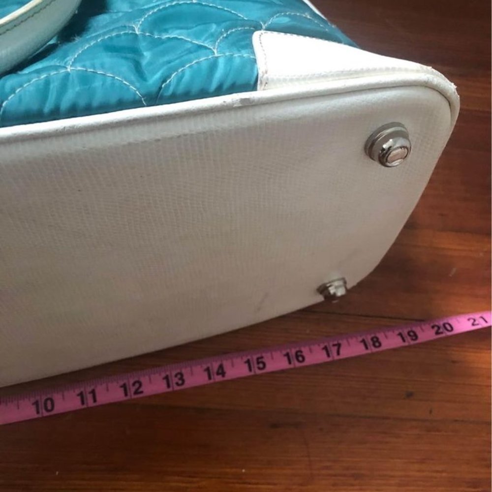 80s vintage DVF quilted bag green nylon and white faux scales leather - Picture 5 of 6